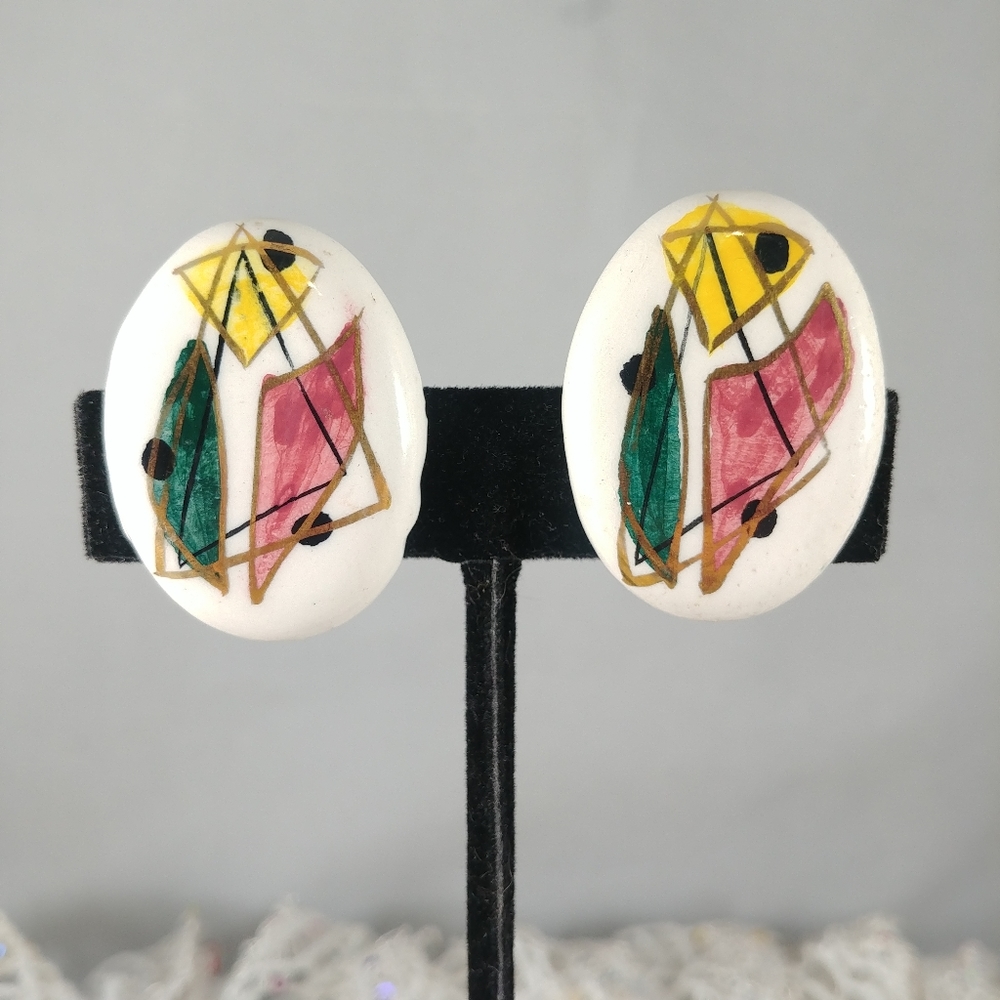 Vintage oval abstract clip-on earrings